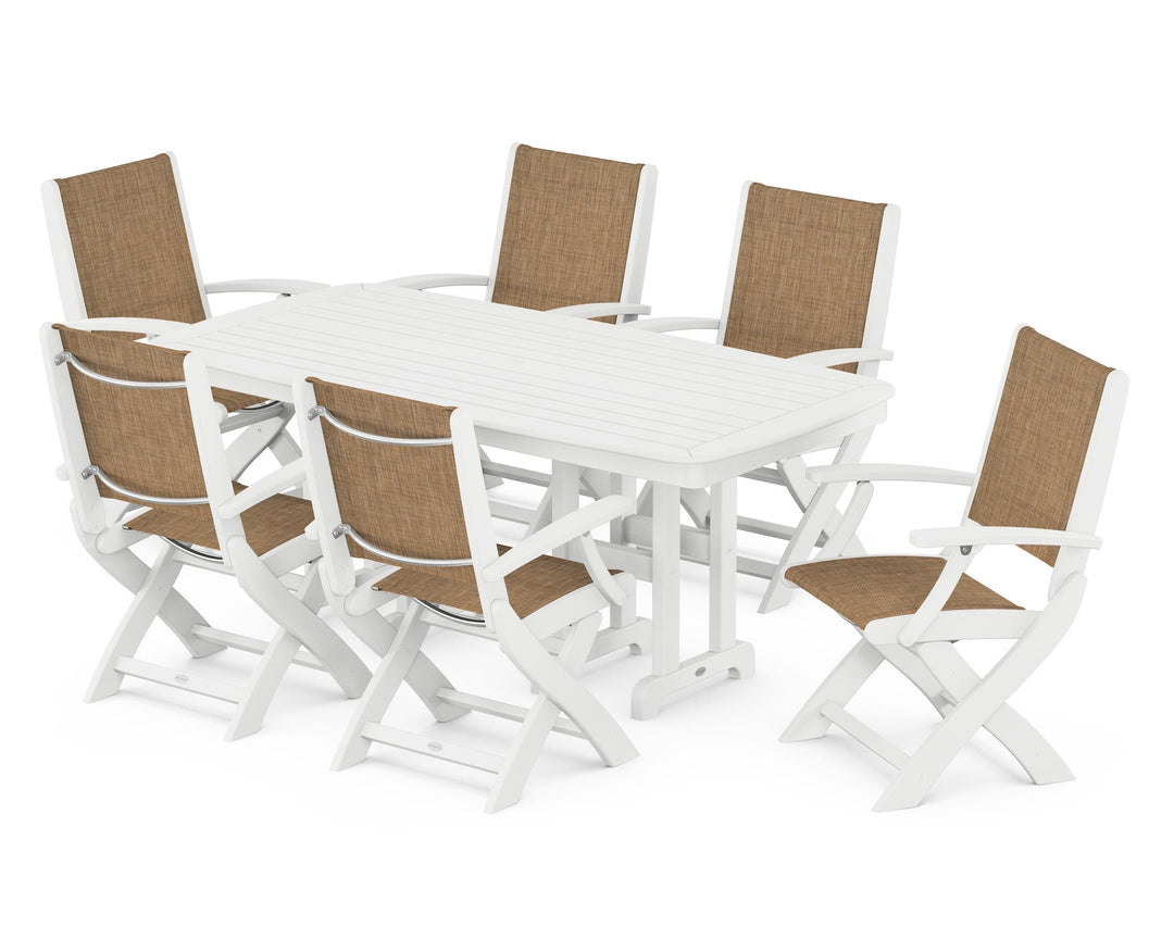 POLYWOOD® Coastal Folding Arm Chair 7-Piece Dining Set