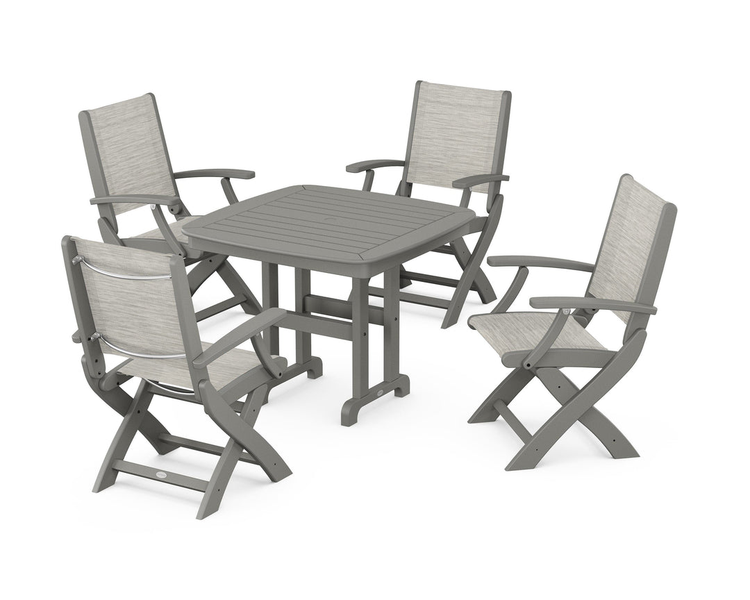 POLYWOOD® Coastal Folding Chair 5-Piece Dining Set