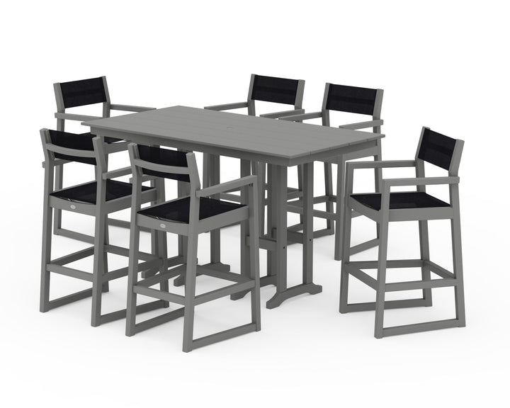 POLYWOOD® EDGE Sling Arm Chair 7-Piece Farmhouse Bar Set