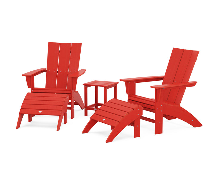 POLYWOOD® Modern Curveback Adirondack Chair 5-Piece Set with Ottomans and 18" Side Table