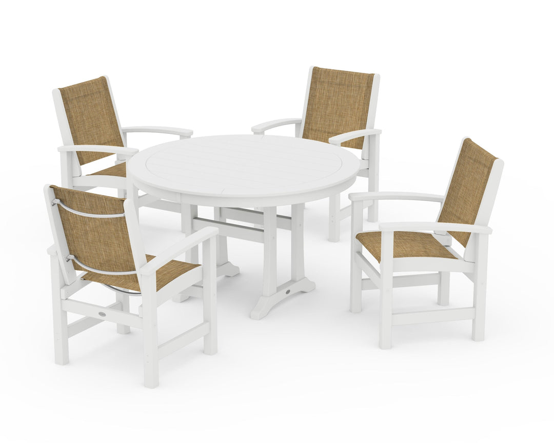 POLYWOOD® Coastal 5-Piece Round Dining Set with Trestle Legs