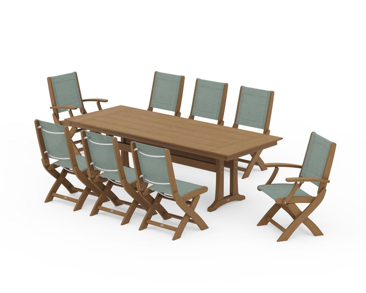 POLYWOOD® Coastal 9-Piece Folding Dining Chair Farmhouse Dining Set with Trestle Legs