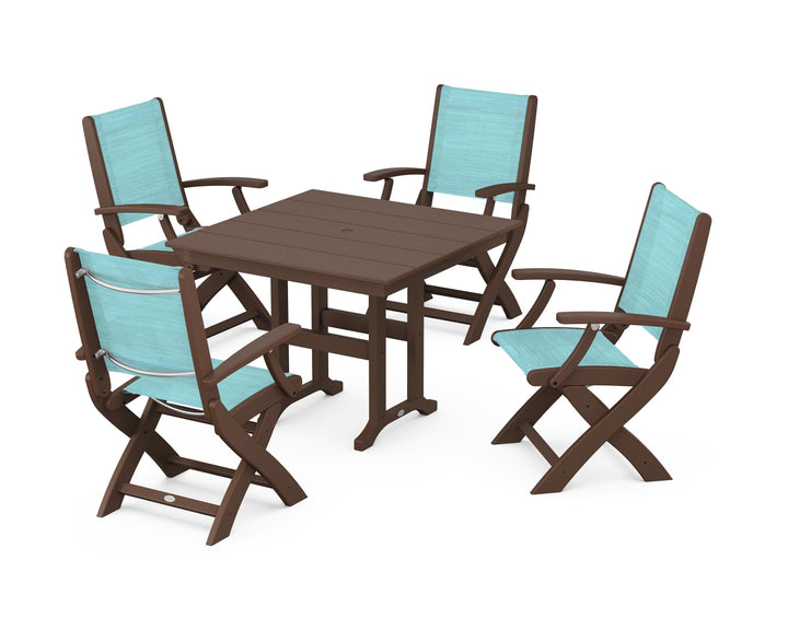POLYWOOD® Coastal Folding Chair 5-Piece Farmhouse Dining Set