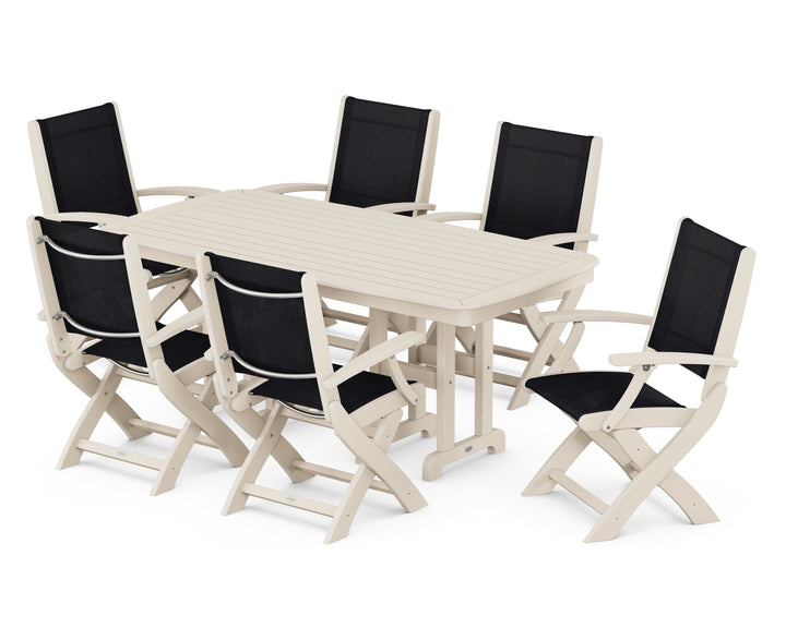 POLYWOOD® Coastal Folding Arm Chair 7-Piece Dining Set
