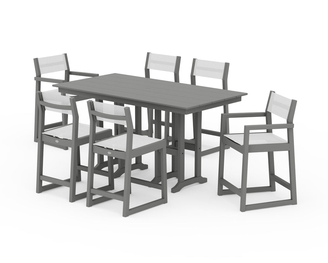 POLYWOOD® EDGE Sling 7-Piece Farmhouse Counter Set with Trestle Legs