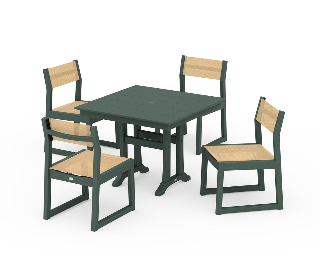 POLYWOOD® EDGE Sling 5-Piece Farmhouse Trestle Side Chair Dining Set
