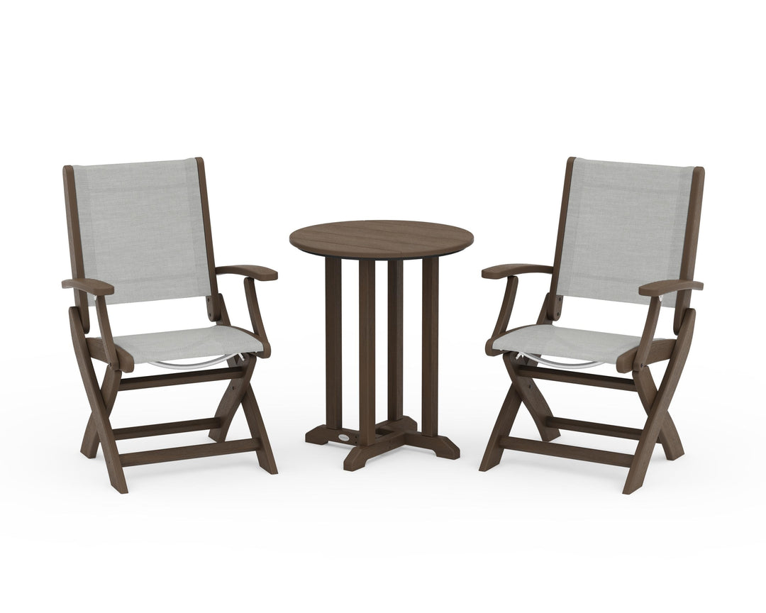 POLYWOOD® Coastal Folding 3-Piece Round Bistro Dining Set