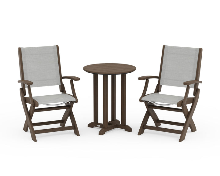 POLYWOOD® Coastal Folding 3-Piece Round Bistro Dining Set