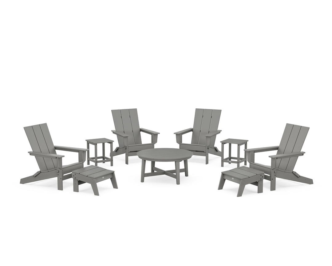 POLYWOOD® Modern Studio Folding Adirondack 9-Piece Conversation Set