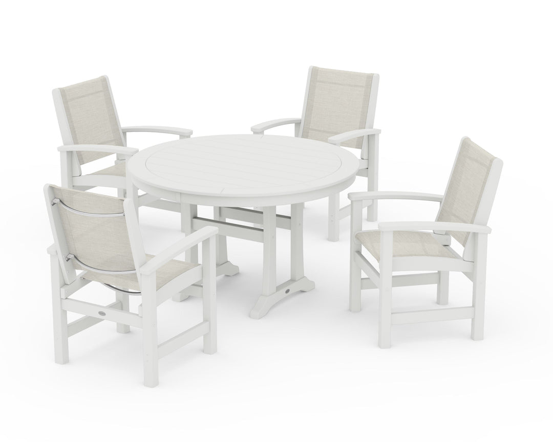 POLYWOOD® Coastal 5-Piece Round Dining Set with Trestle Legs
