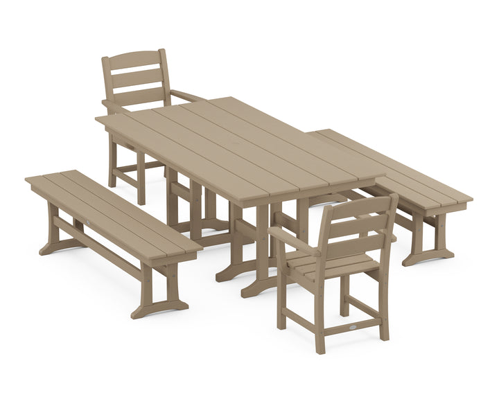 POLYWOOD® Lakeside 5-Piece Farmhouse Dining Set with Benches