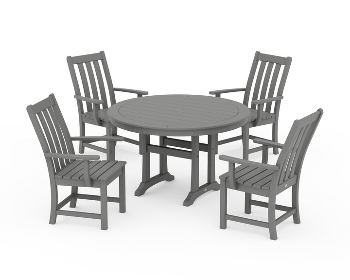 POLYWOOD® Vineyard 5-Piece Round Dining Set with Trestle Legs
