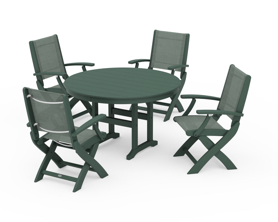 POLYWOOD® Coastal Folding Chair 5-Piece Round Dining Set