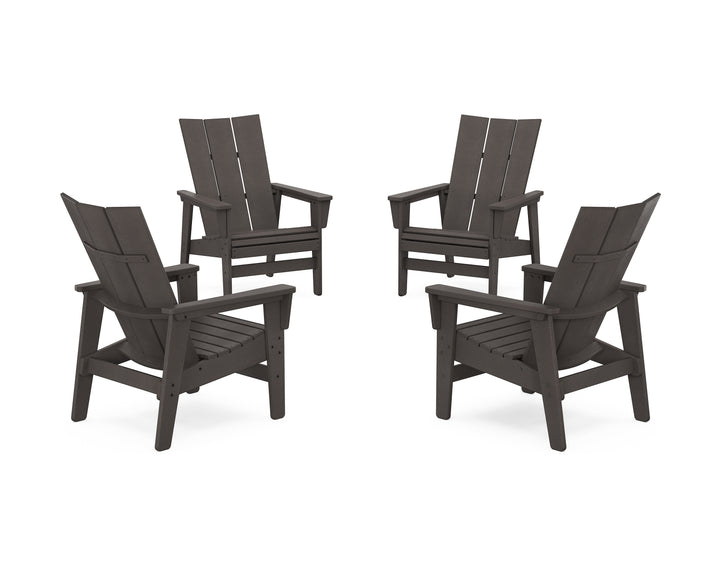 POLYWOOD® 4-Piece Modern Grand Upright Adirondack Chair Conversation Set