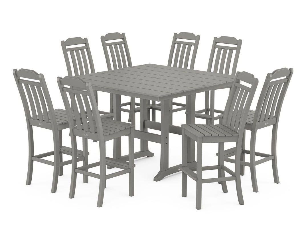 Country Living Cottage 9-Piece Square Farmhouse Side Chair Bar Set with Trestle Legs