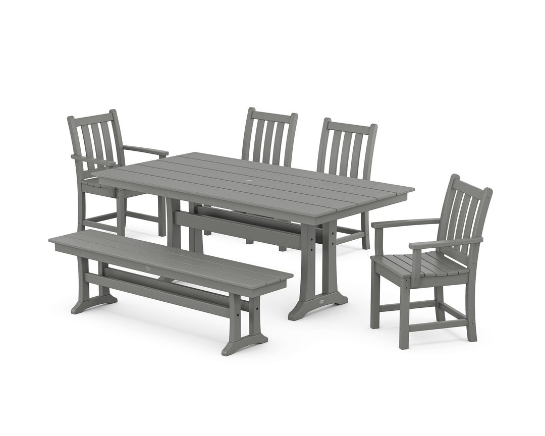 POLYWOOD® Traditional Garden 6-Piece Farmhouse Dining Set with Trestle Legs and Bench