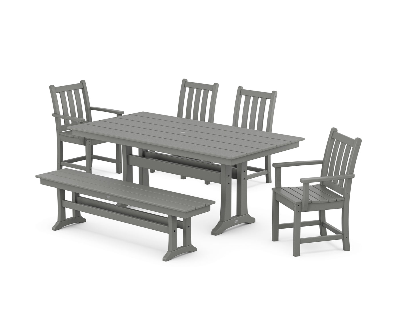 Traditional Garden 6-Piece Farmhouse Dining Set with Trestle Legs and Bench