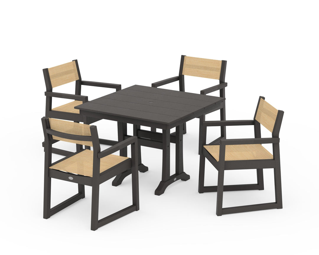 POLYWOOD® EDGE Sling 5-Piece Farmhouse Dining Set with Trestle Legs