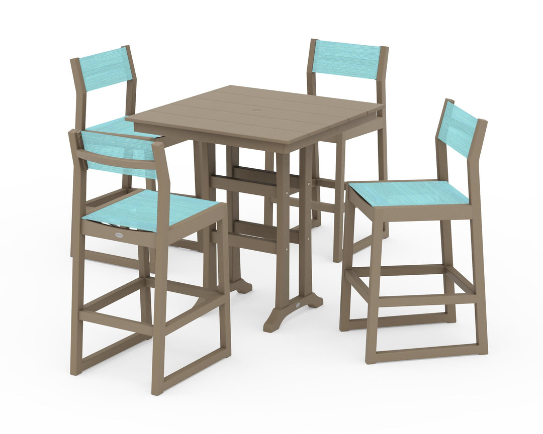 POLYWOOD® EDGE Sling Arm Chair 5-Piece Farmhouse Bar Set with Trestle Legs