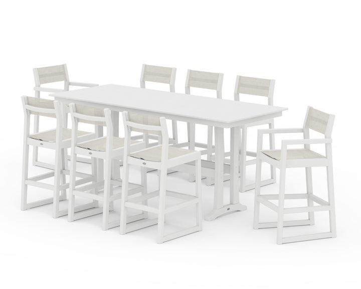 POLYWOOD® EDGE Sling 9-Piece Farmhouse Bar Set with Trestle Legs