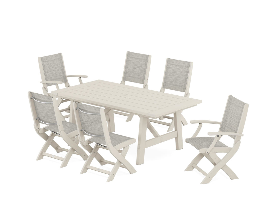POLYWOOD® Coastal Folding Chair 7-Piece Rustic Farmhouse Dining Set