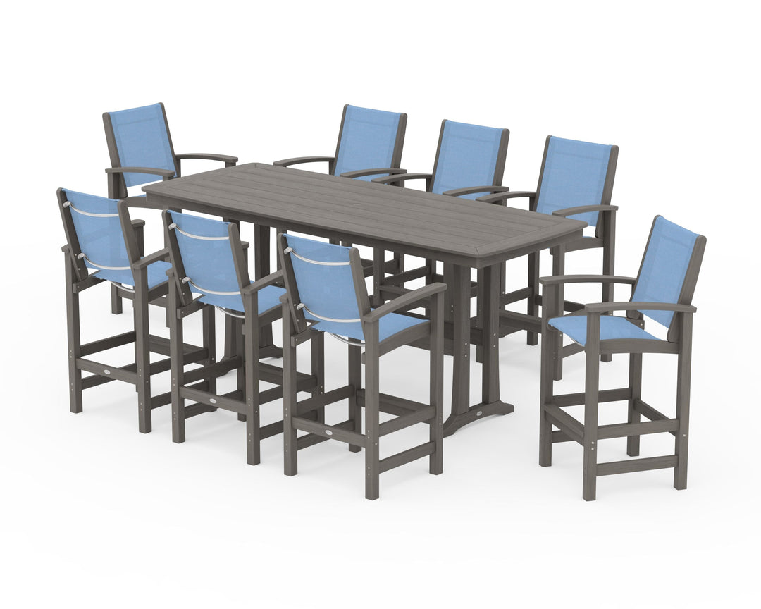 POLYWOOD® Coastal 9-Piece Bar Set with Trestle Legs