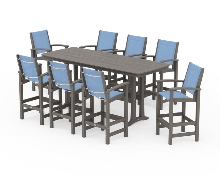 POLYWOOD® Coastal 9-Piece Bar Set with Trestle Legs