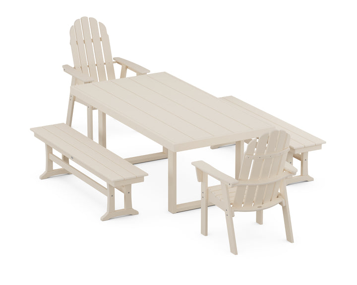 POLYWOOD® Vineyard Adirondack 5-Piece Dining Set with Benches