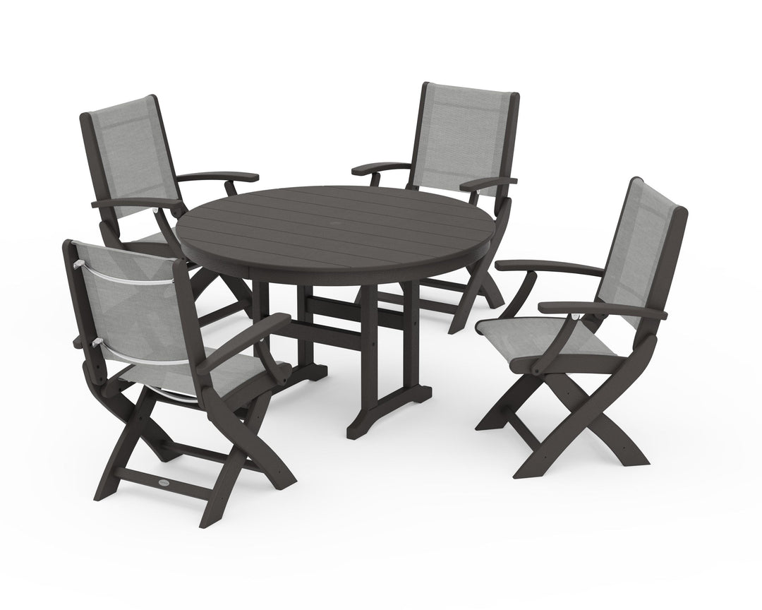 POLYWOOD® Coastal Folding Chair 5-Piece Round Dining Set
