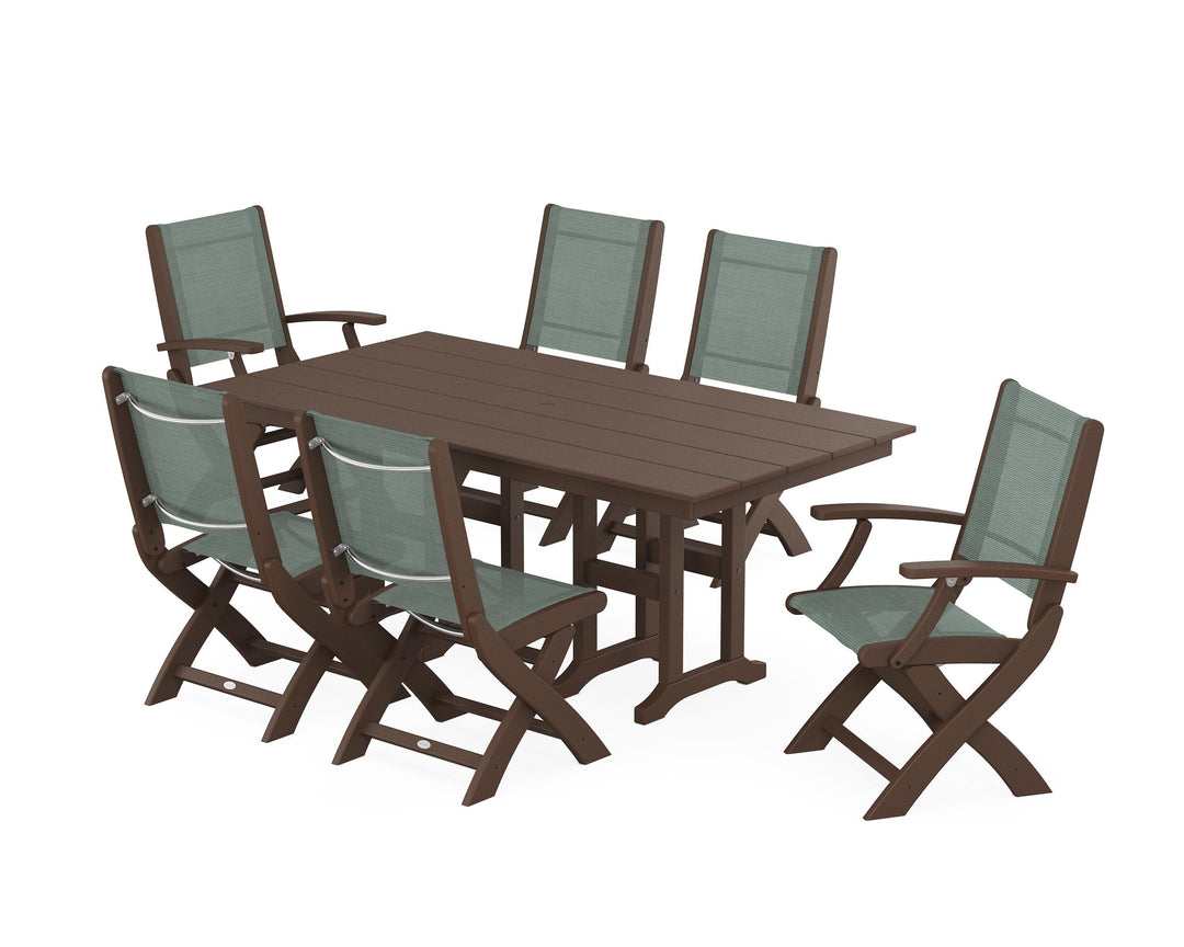 POLYWOOD® Coastal Folding Chair 7-Piece Farmhouse Dining Set