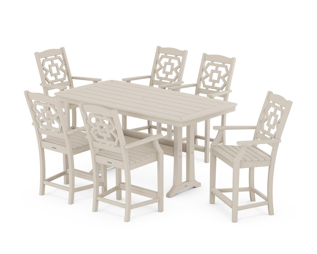 Martha Stewart by POLYWOOD® Chinoiserie Arm Chair 7-Piece Counter Set with Trestle Legs