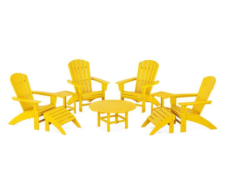 POLYWOOD® Nautical Curveback Adirondack Chair 9-Piece Conversation Set