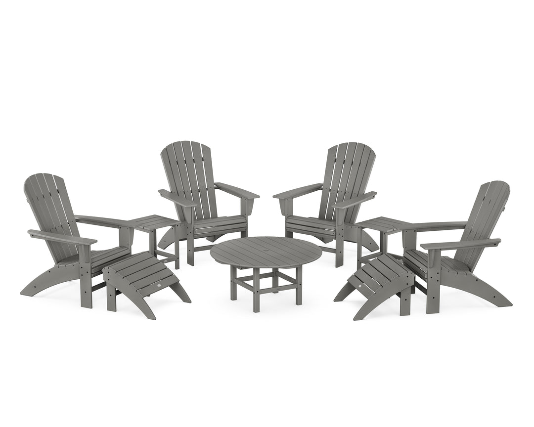 POLYWOOD® Nautical Curveback Adirondack Chair 9-Piece Conversation Set