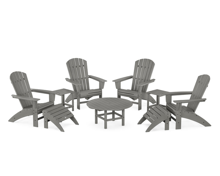 POLYWOOD® Nautical Curveback Adirondack Chair 9-Piece Conversation Set