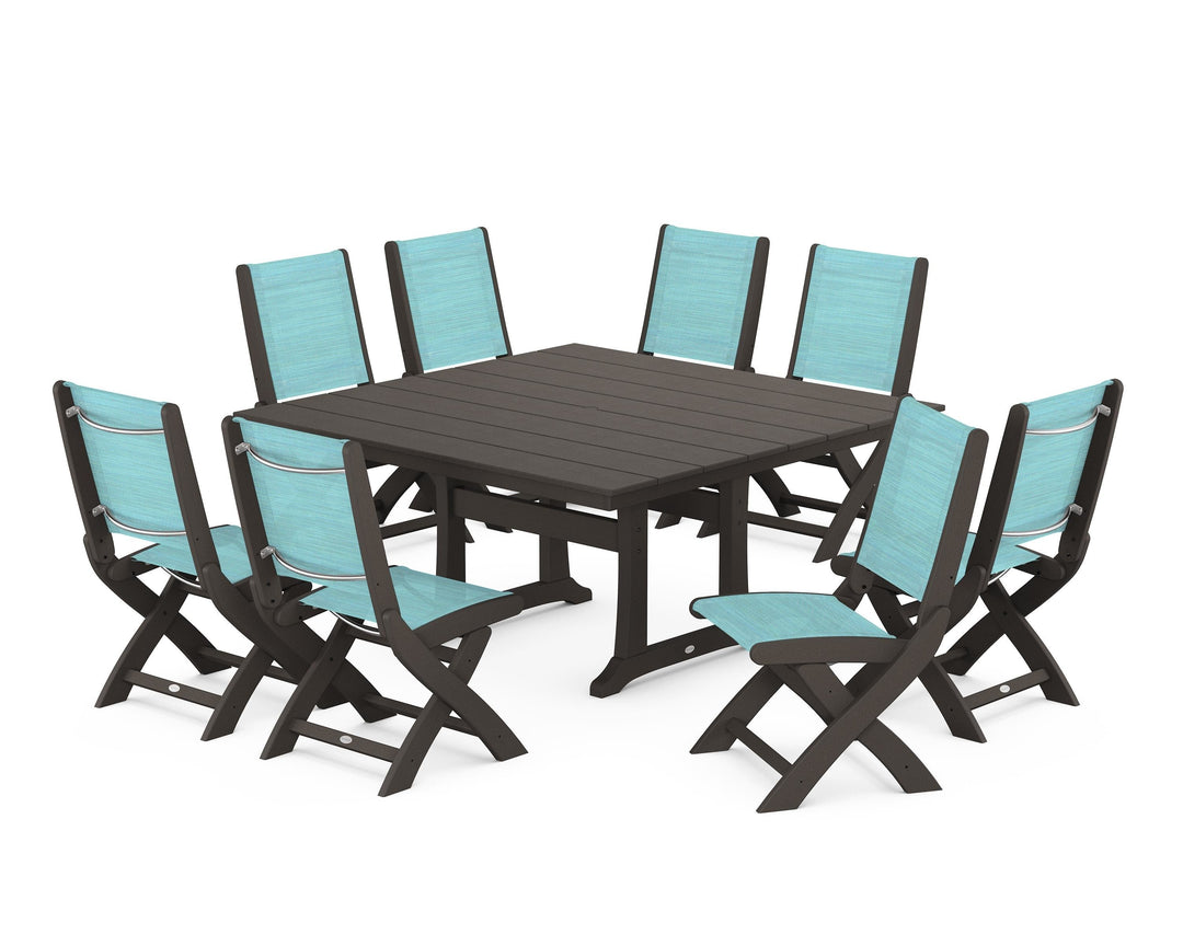 POLYWOOD® Coastal Folding Side Chair 9-Piece Farmhouse Dining Set