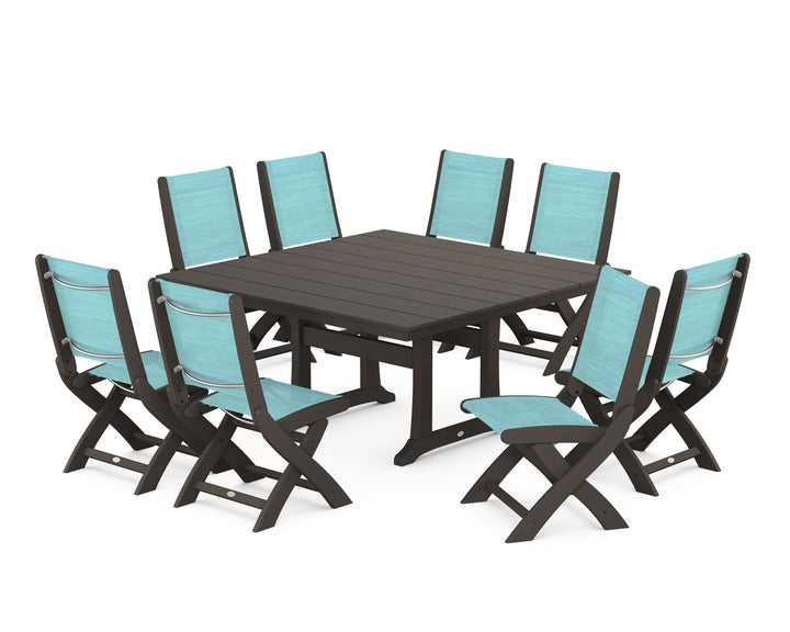 POLYWOOD® Coastal Folding Side Chair 9-Piece Farmhouse Dining Set