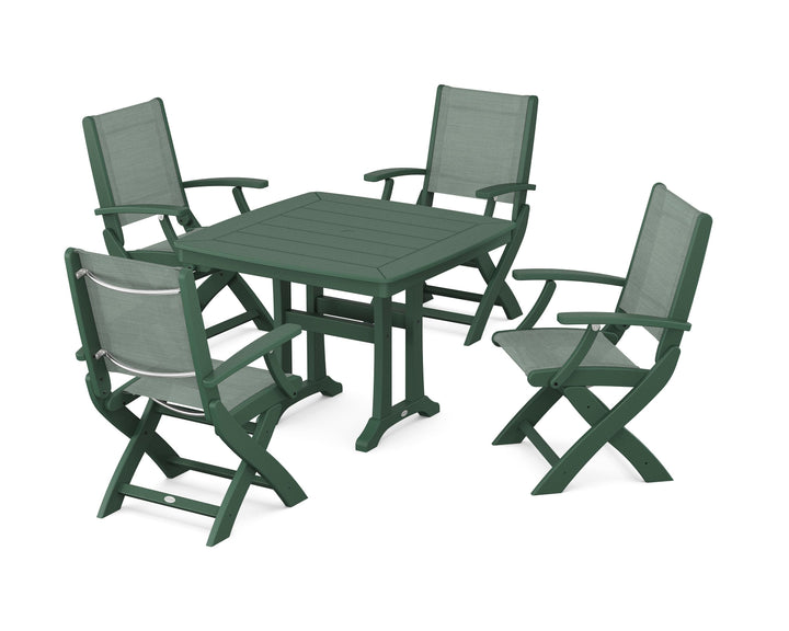 POLYWOOD® Coastal Folding Chair 5-Piece Dining Set with Trestle Legs
