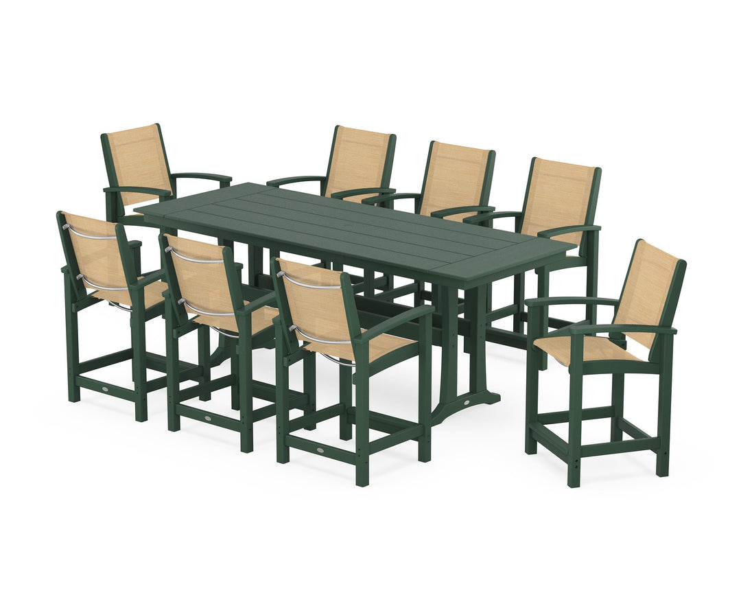 POLYWOOD® Coastal 9-Piece Farmhouse Counter Set with Trestle Legs