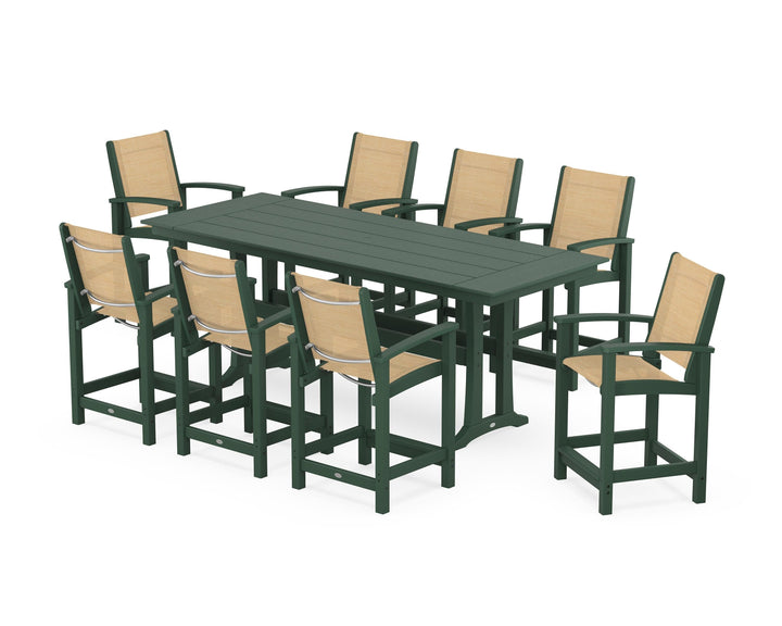 POLYWOOD® Coastal 9-Piece Farmhouse Counter Set with Trestle Legs