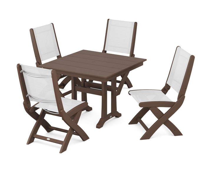 POLYWOOD® Coastal Folding Side Chair 5-Piece Farmhouse Dining Set With Trestle Legs