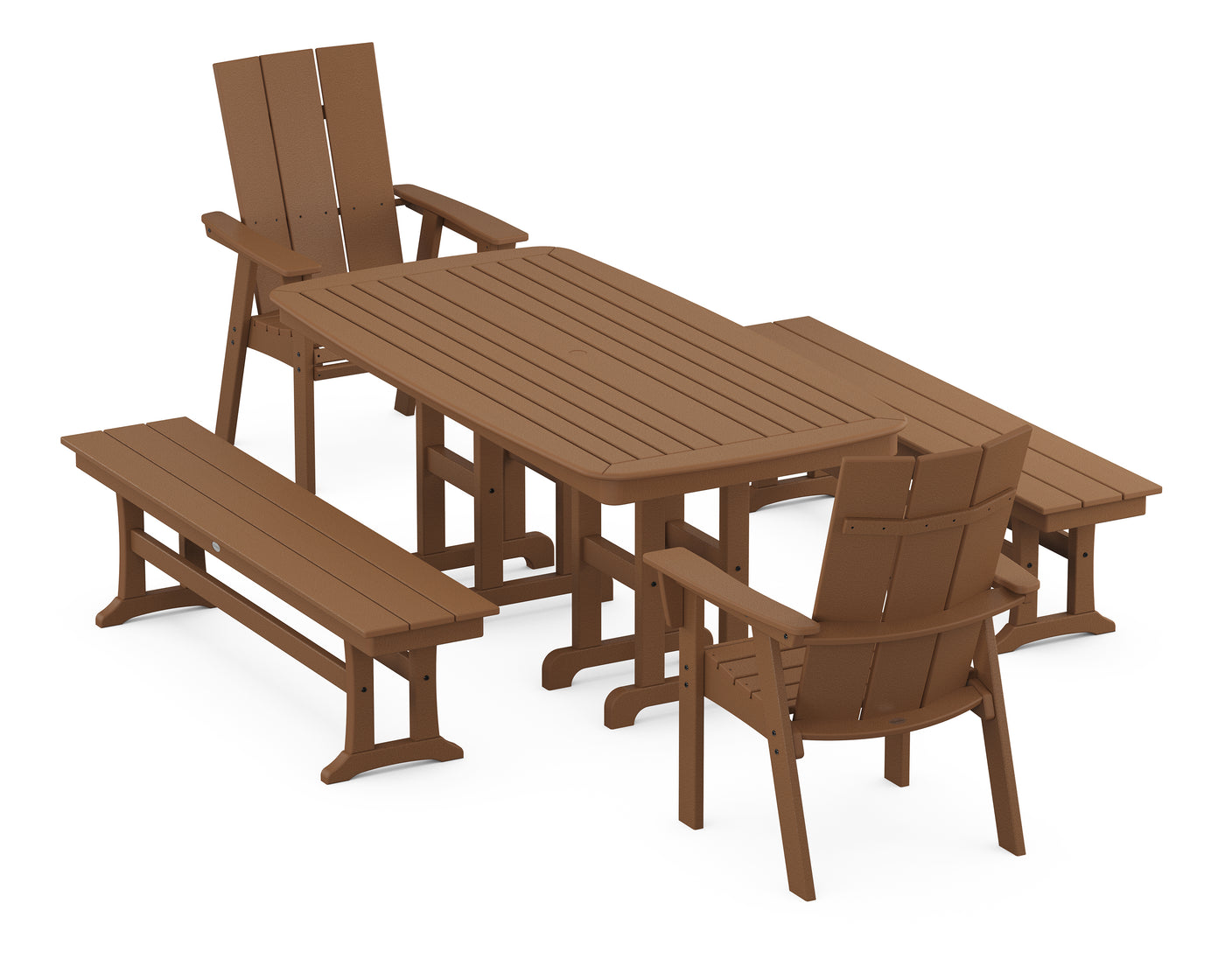 Modern Curveback Adirondack 5-Piece Dining Set with Benches