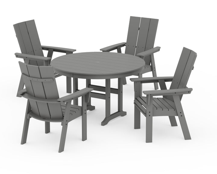 POLYWOOD® Modern Curveback Adirondack 5-Piece Round Farmhouse Dining Set
