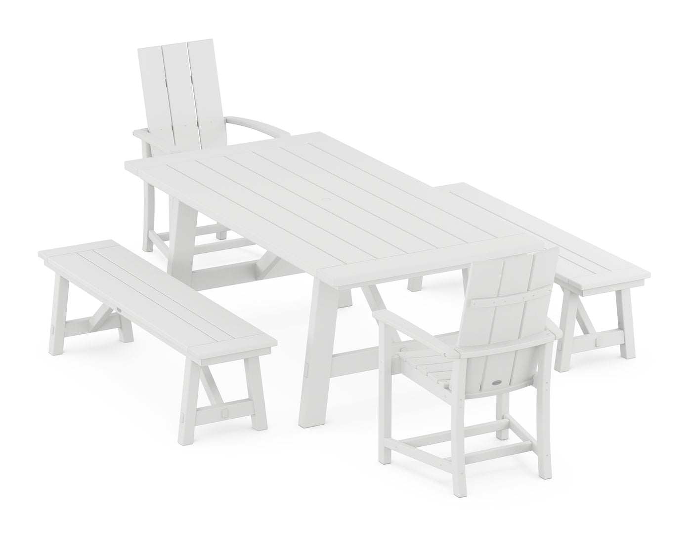 Modern Adirondack 5-Piece Rustic Farmhouse Dining Set With Benches