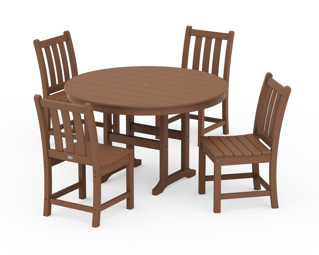 POLYWOOD® Traditional Garden Side Chair 5-Piece Round Farmhouse Dining Set