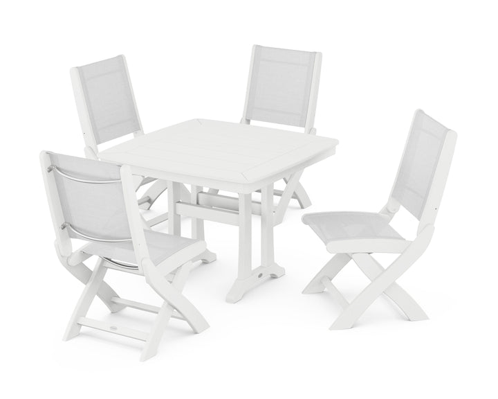 POLYWOOD® Coastal Folding Side Chair 5-Piece Dining Set with Trestle Legs