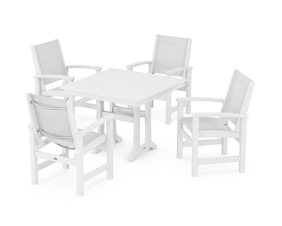 POLYWOOD® Coastal 5-Piece Farmhouse Dining Set With Trestle Legs