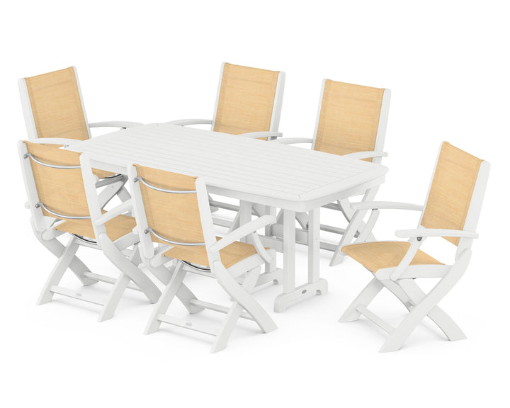 POLYWOOD® Coastal Folding Arm Chair 7-Piece Dining Set