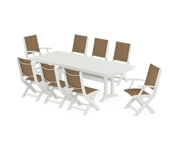 POLYWOOD® Coastal 9-Piece Folding Dining Chair Farmhouse Dining Set with Trestle Legs