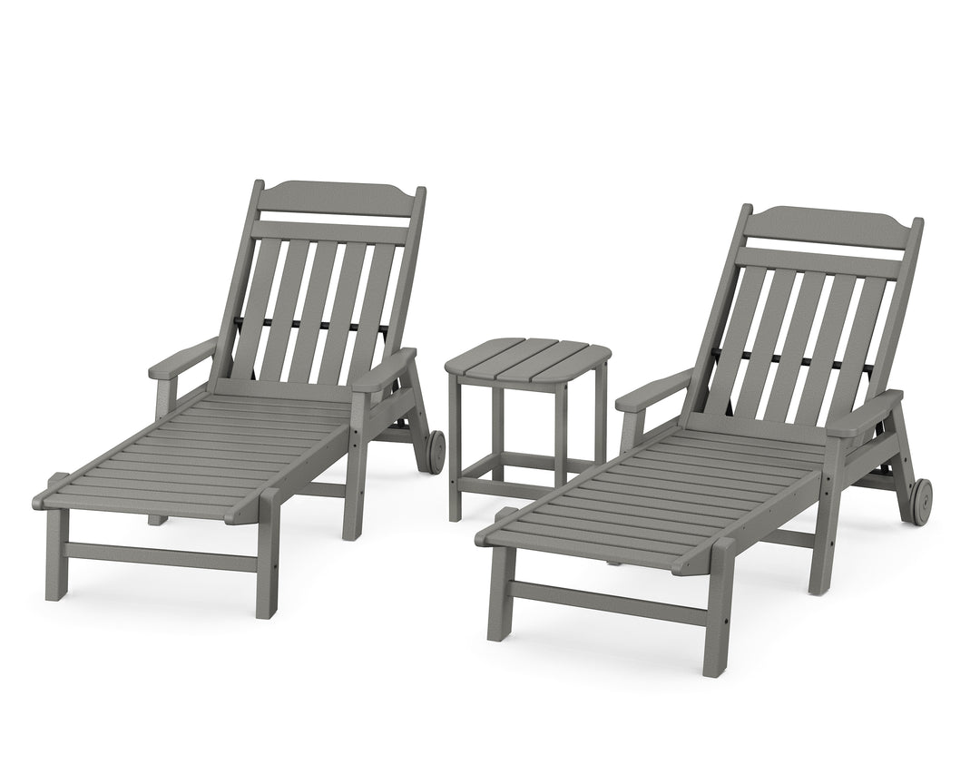 Country Living Cottage 3-Piece Chaise Set with Arms and Wheels