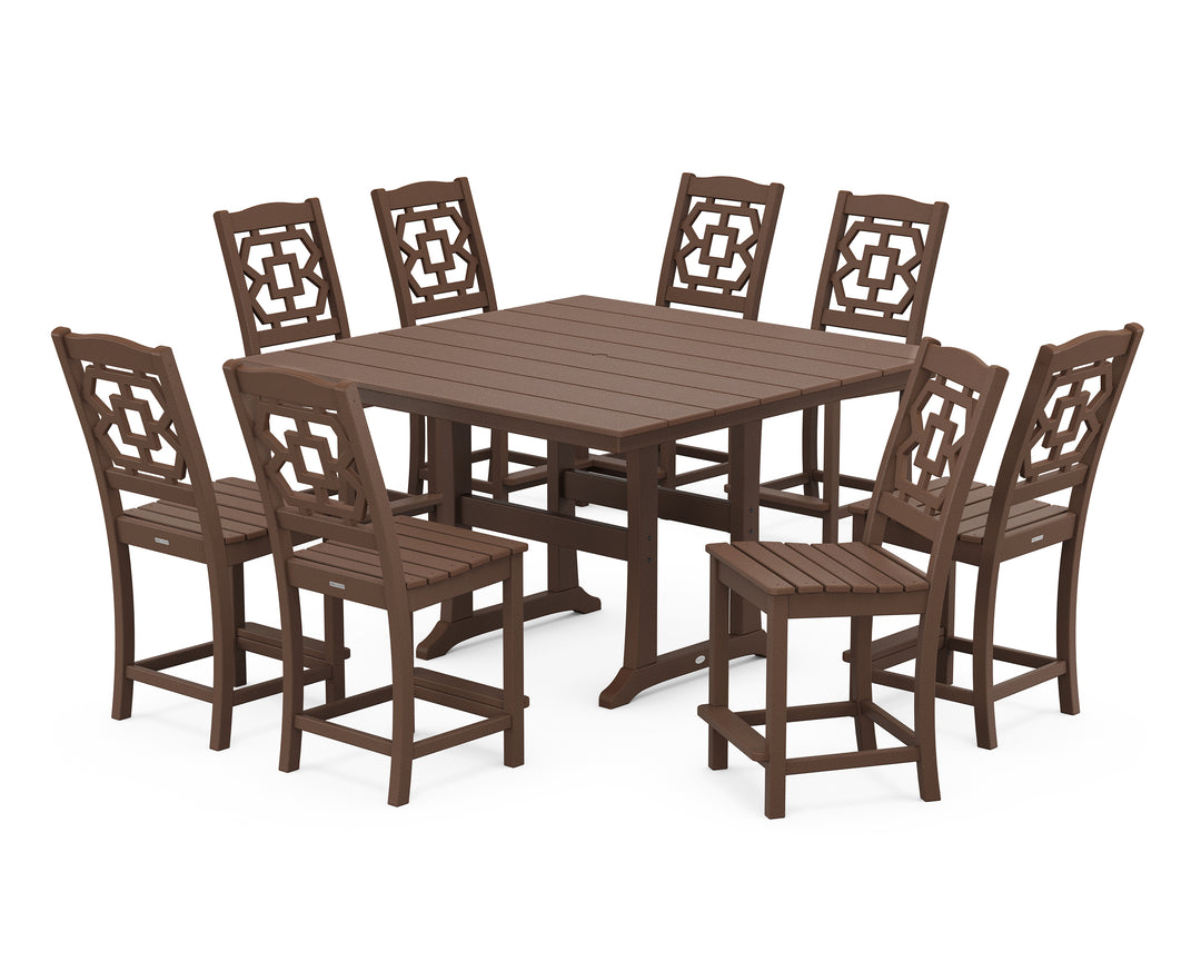 Martha Stewart by POLYWOOD® Chinoiserie 9-Piece Square Farmhouse Side Chair Counter Set with Trestle Legs